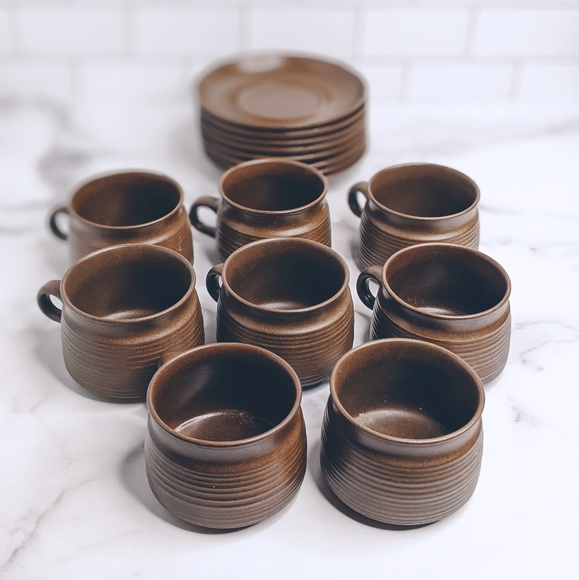 Vintage Denby Langley brown mug & saucers